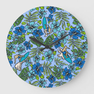 Grande Horloge Ronde Aloha Patchwork Hawaiian Tropical
