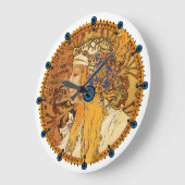 Grande Horloge Ronde Alpha Mucha Art Nouveau Clock (Angle)
