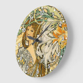 Grande Horloge Ronde Alpha Mucha Art Nouveau Clock (Angle)