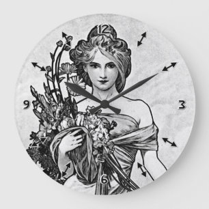 Grande Horloge Ronde Alphonse Mucha brisé les fleurs