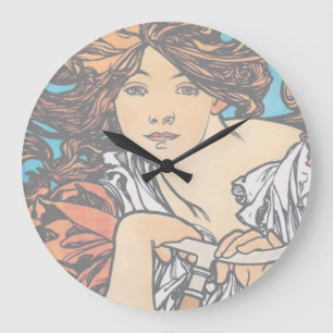 Grande Horloge Ronde Alphonse Mucha - Cycles Perfecta Art nouveau rétro