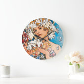 Grande Horloge Ronde Alphonse Mucha - Fleur - Art Nouveau Rétro (Maison)