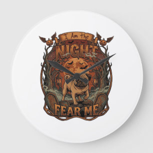 Grande Horloge Ronde Am Night Fear Me Pug Halloween Moon_1
