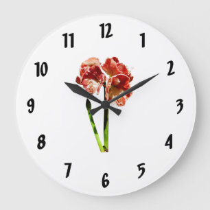 Grande Horloge Ronde Amaryllis rouge et blanc avec bourgeon