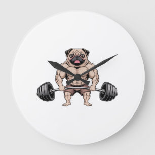 Grande Horloge Ronde Amateur de musculation Kawaii de chien carlin musc