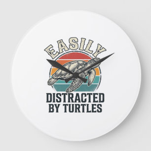 Grande Horloge Ronde Amateur de tortues vintage facilement distrait par