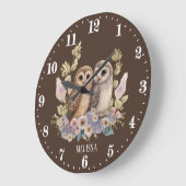 Grande Horloge Ronde Amateurs de chouette ajouter le nom (Angle)