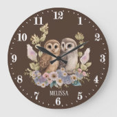 Grande Horloge Ronde Amateurs de chouette ajouter le nom (Recto)