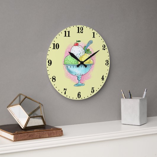 Grande Horloge Ronde Amateurs de glaces mignonnes (Bureau)