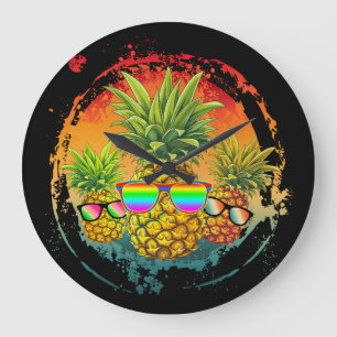 Grande Horloge Ronde Ambiance d'été drôle à l'ananas