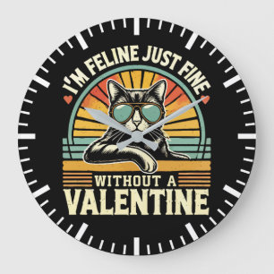 Grande Horloge Ronde Amende Feline sans Valentine Cat Anti-Valentines