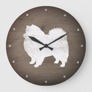 Grande Horloge Ronde American Eskimo Chien Silhouette Rustique