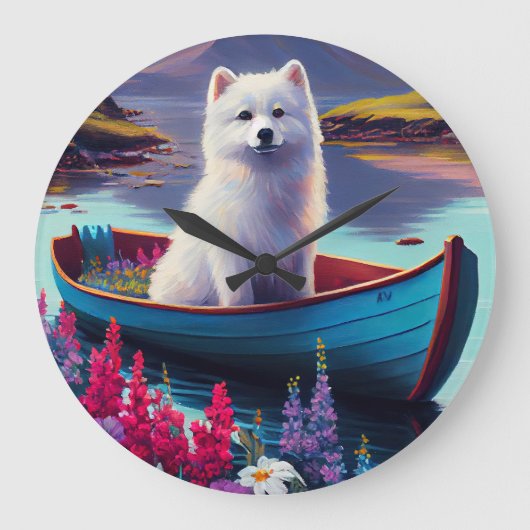 Grande Horloge Ronde American Eskimo Dog on Paddle : Une aventure Pitto (Recto)