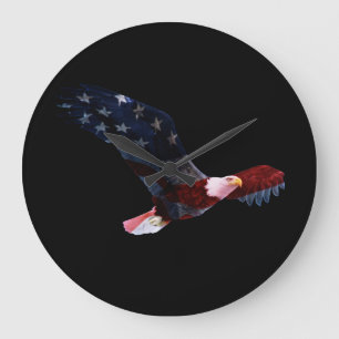 Grande Horloge Ronde American Flag Bald Eagle