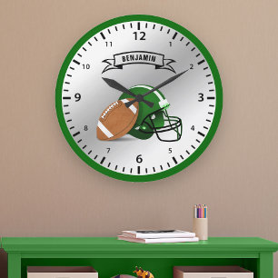 Grande Horloge Ronde American Football Nom Personnalisé Boys Room