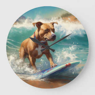 Grande Horloge Ronde American Staffordshire Beach Surf Peinture