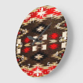 Grande Horloge Ronde Amérindien Tribal Design Imprimer (Angle)