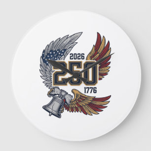 Grande Horloge Ronde Amérique 250 Ailes d'aigle 2026 Dessin patriotique