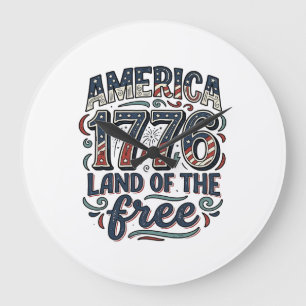 Grande Horloge Ronde Amérique vintage 1776 Terre de la liberté concepti