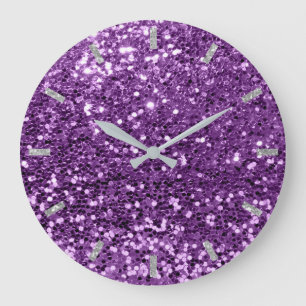 Grande Horloge Ronde Améthyste Violet Purple Sparkly Faux Parties scint
