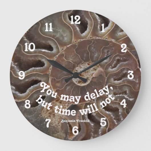 Grande Horloge Ronde Ammonite Fossil Photo Time Will Not Delay (Recto)