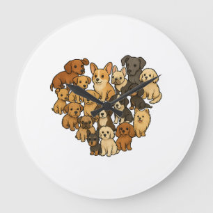 Grande Horloge Ronde Amour de chiot - Cœur fait de chiens