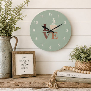 Grande Horloge Ronde Amour du Café Vert Sauge Moderne Ferme Maison