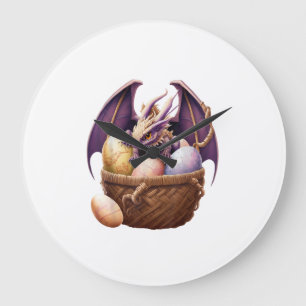 Grande Horloge Ronde Amoureuse de fille dragon collectant des œufs de P