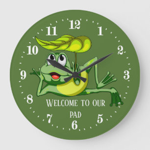 Grande Horloge Ronde amoureux de grenouille drôle pad accueil