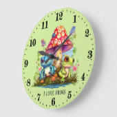 Grande Horloge Ronde amoureux de grenouilles mignonnes ajouter du texte (Angle)