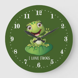 Grande Horloge Ronde amoureux de grenouilles mignonnes ajoutez texte