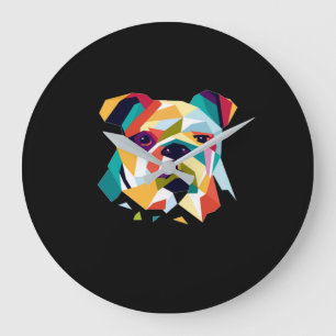 Grande Horloge Ronde Amoureux de les chiens  Bulldog Polygonal Abstrait