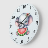 Grande Horloge Ronde Amoureux de pastèque éléphant mignon (Angle)