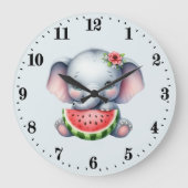Grande Horloge Ronde Amoureux de pastèque éléphant mignon (Recto)