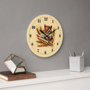 Grande Horloge Ronde Amoureux de petits écureuils automnaux mignons