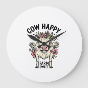 Grande Horloge Ronde Amoureux de vaches mignonnes Art animalier de ferm