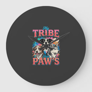 Grande Horloge Ronde Amoureux des chiens ma tribu a des pattes