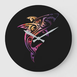 Grande Horloge Ronde Amoureux des requins de la tribu Hawaii Mano