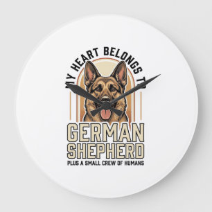 Grande Horloge Ronde Amoureux du Berger Allemand Gravure Vintage Chien