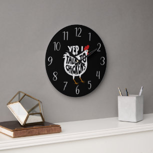 Grande Horloge Ronde amoureux du poulet amusant art du mot