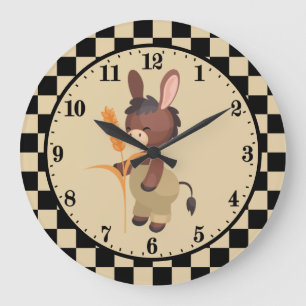 Grande Horloge Ronde amoureux mignons d'ânes de campagne