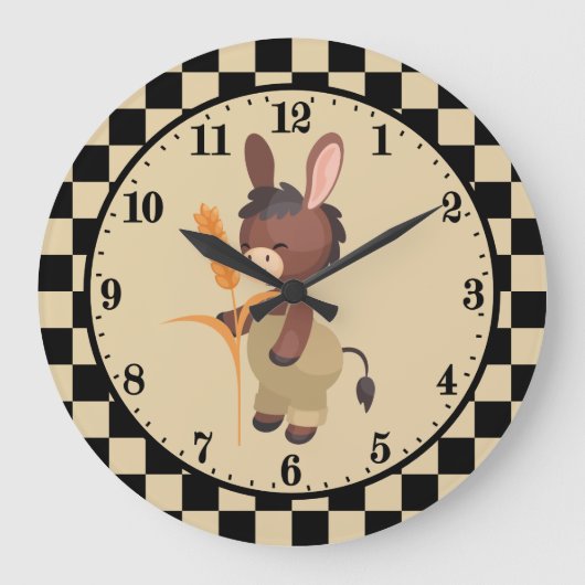 Grande Horloge Ronde amoureux mignons d'ânes de campagne (Recto)