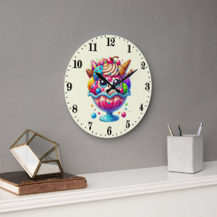 Grande Horloge Ronde Amoureux mignons de glace 