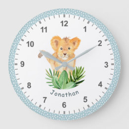 Grande Horloge Ronde Amusants Animaux sauvages Lion Jungle Safari Enfan