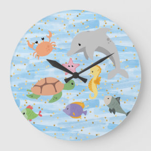 Grande Horloge Ronde Amusants enfants mignons animaux de mer dauphin to