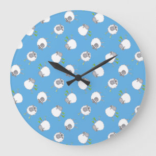 Grande Horloge Ronde Amusants Motif de moutons gallois sur Sky Blue Arr