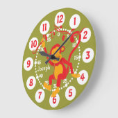 Grande Horloge Ronde Amusants nom des enfants singe rouge et vert horlo (Angle)