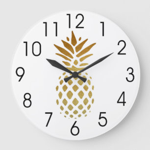 Grande Horloge Ronde Ananas d'or, fruit en or