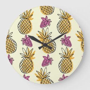 Grande Horloge Ronde Ananas, fraise design textile vintage.