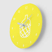 Grande Horloge Ronde Ananas jaune design simple et moderne (Angle)